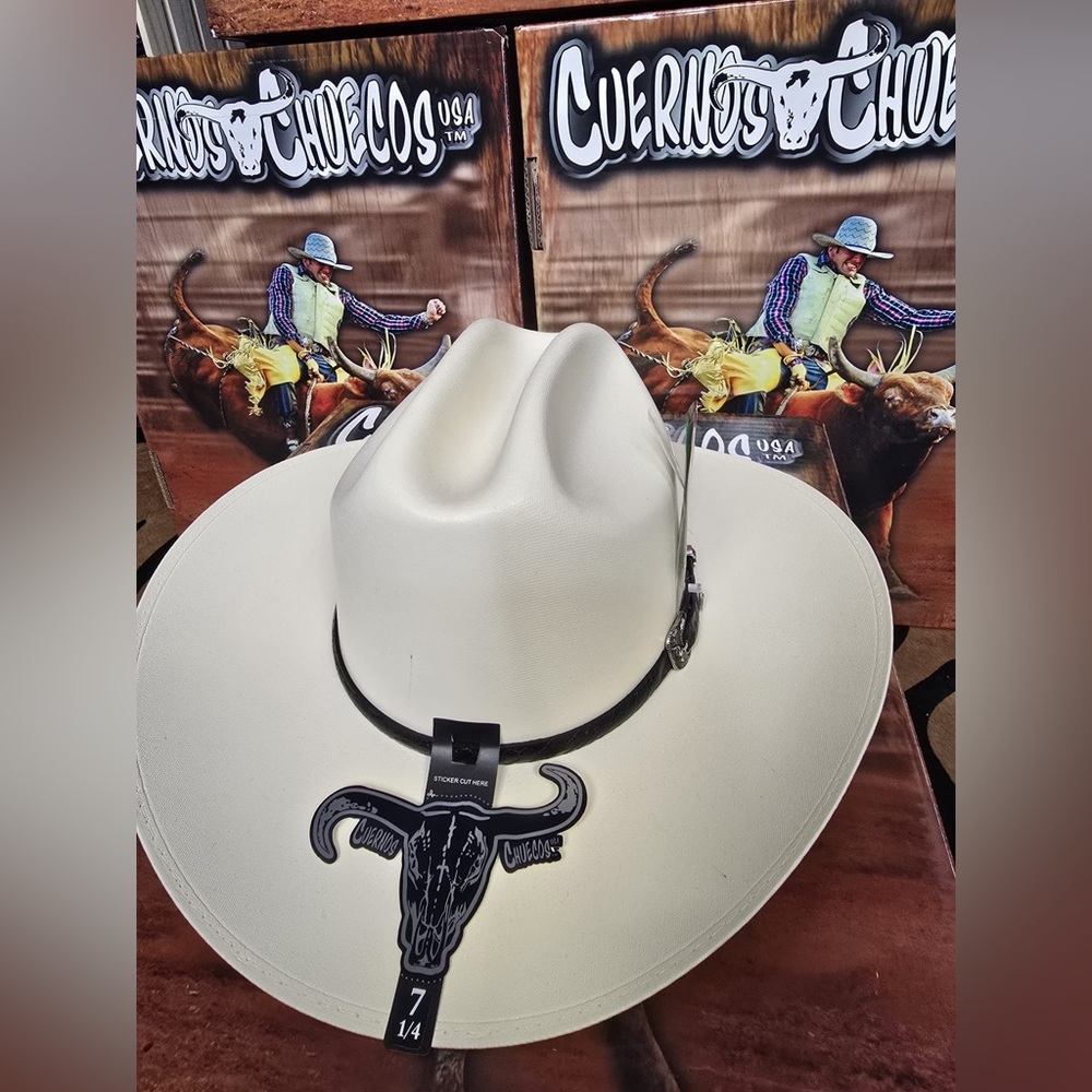 White Western Cowboy Hat with High Crown and Wide Brim
